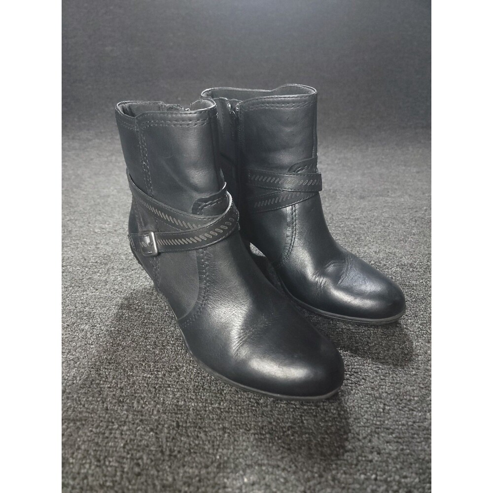 Rockport Cobb Hill Ankle Boots Women's Size 9M Black Leather Straps Buckles